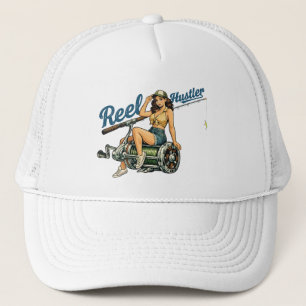 Reel Hustler Retro Fishing Pin-Up   Funny Fish Trucker Hat