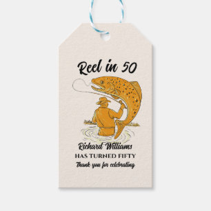 Reel in 50 Fishing Vintage Men's 50th Birthday Gift Tags