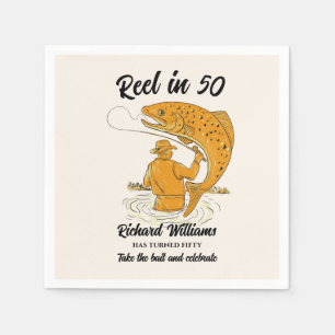 Reel in 50 Fishing Vintage Men's 50th Birthday Napkin