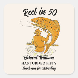 Reel in 50 Fishing Vintage Men's 50th Birthday Square Sticker