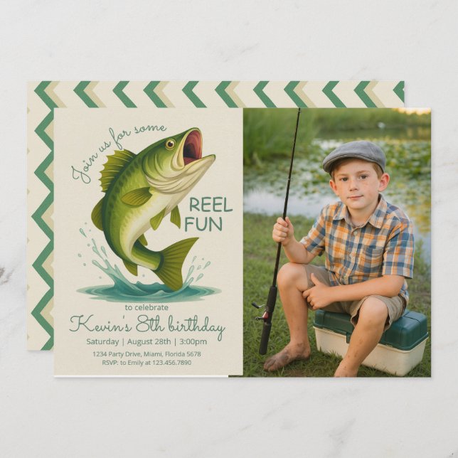 Reel in the Fun Fishing Birthday Photo Invitation (Front/Back)