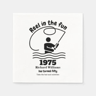 Reel in the Fun Modern Fisherman 50th Birthday Napkin