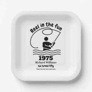 Reel in the Fun Modern Fisherman 50th Birthday Paper Plate