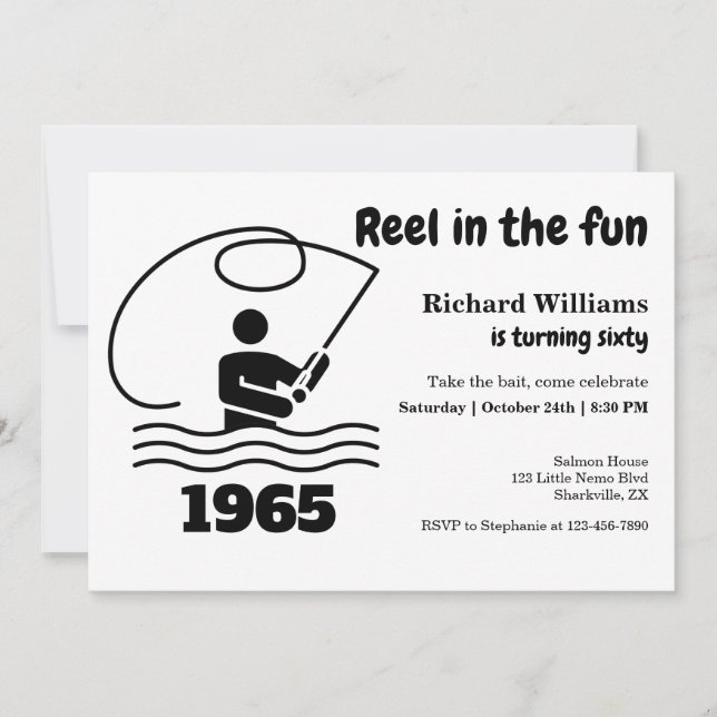 Reel in the Fun Modern Fisherman 60th Birthday Invitation (Front)