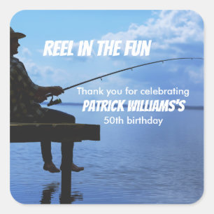Reel in the Fun Sunset Fisherman 50th Birthday Square Sticker