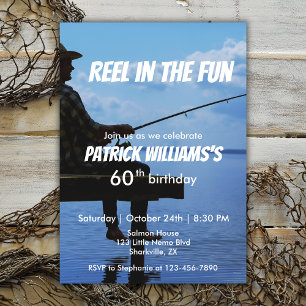 Reel in the Fun Sunset Fisherman 60th Birthday Invitation