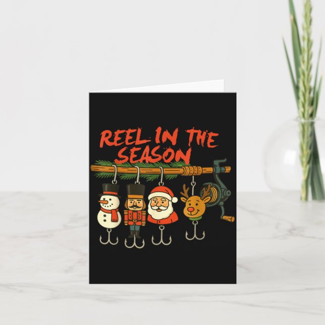Reel In The Season Fishmas Santa Fishing Fisherman Card (Front)
