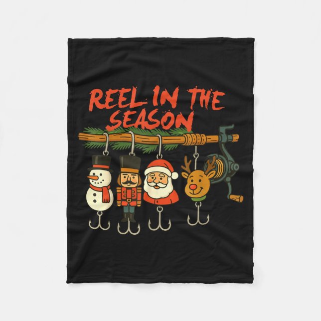 Reel In The Season Fishmas Santa Fishing Fisherman Fleece Blanket (Front)