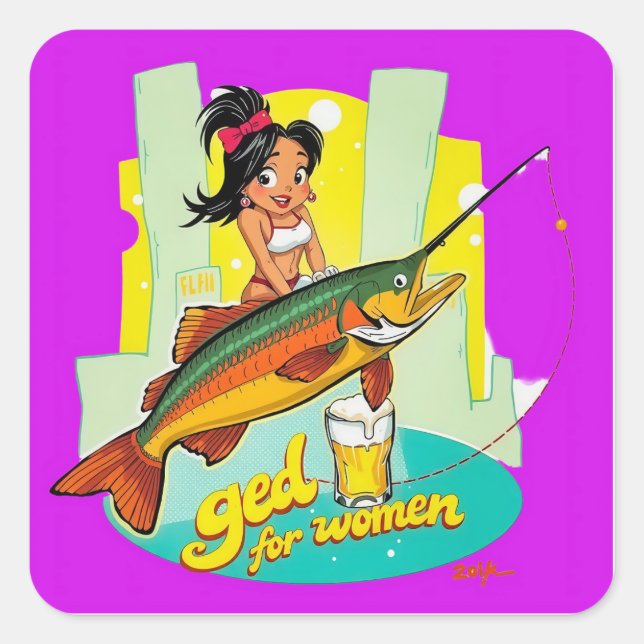 Reel It In: Empowering Women in Fishing Square Sticker (Front)