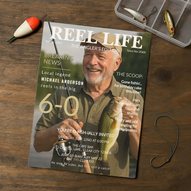 Reel Life Fishing Magazine 60th Birthday Party  Invitation (Creator Uploaded)