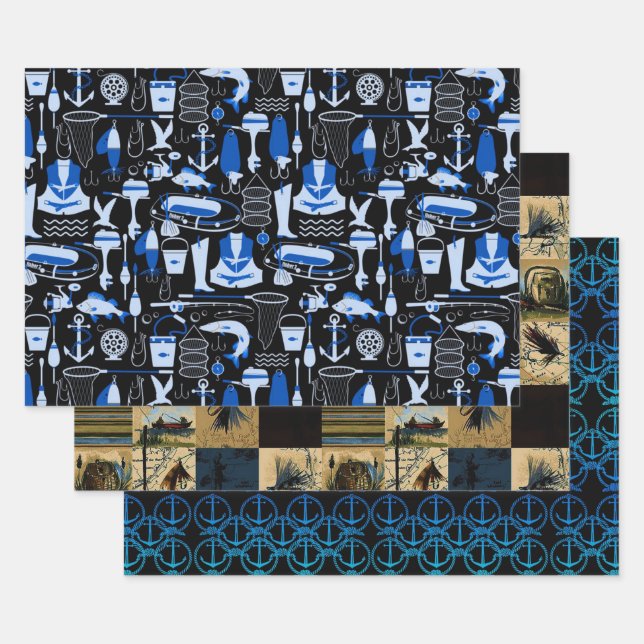 Reel Men Fisherman Collection Wrapping Paper Sheet (Set)