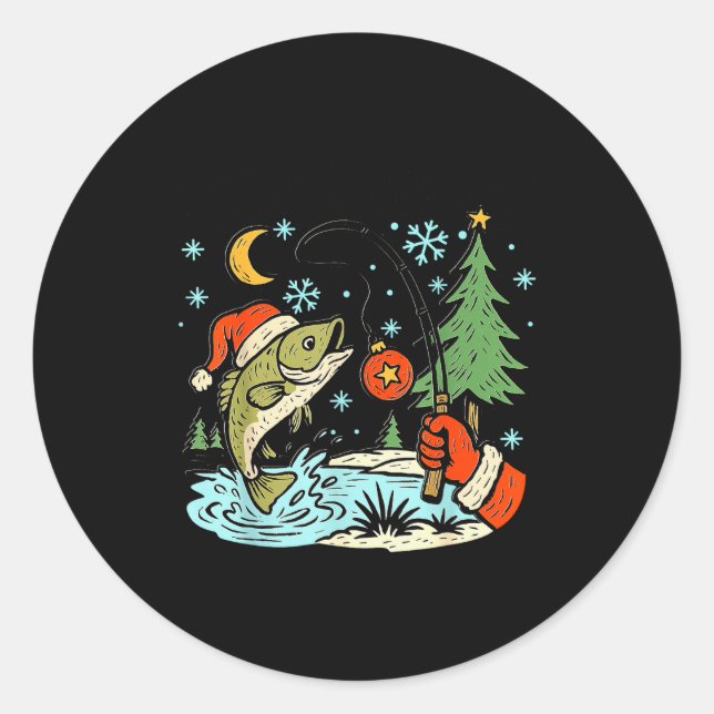 Reel Merry Christmas Fishing Funny Hook B Fi-shirt Classic Round Sticker (Front)