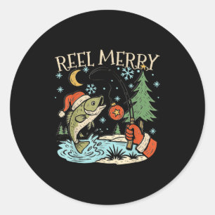 Reel Merry Christmas Fishing Funny Hook B Fi-shirt Classic Round Sticker