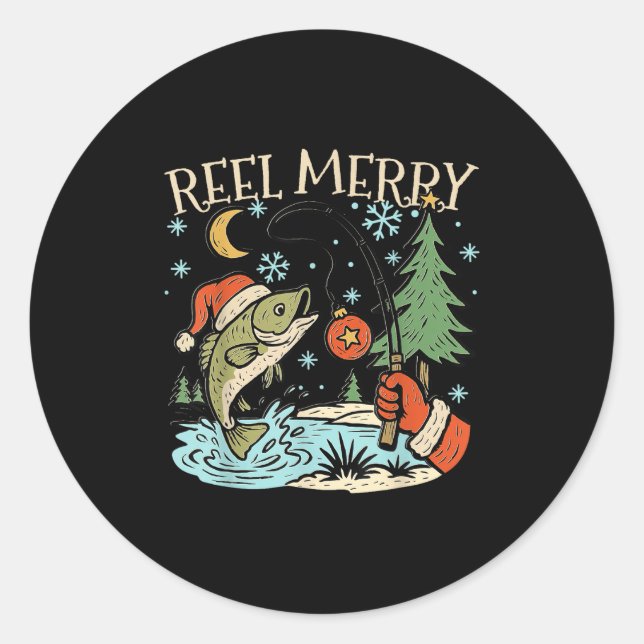 Reel Merry Christmas Fishing Funny Hook B Fi-shirt Classic Round Sticker (Front)