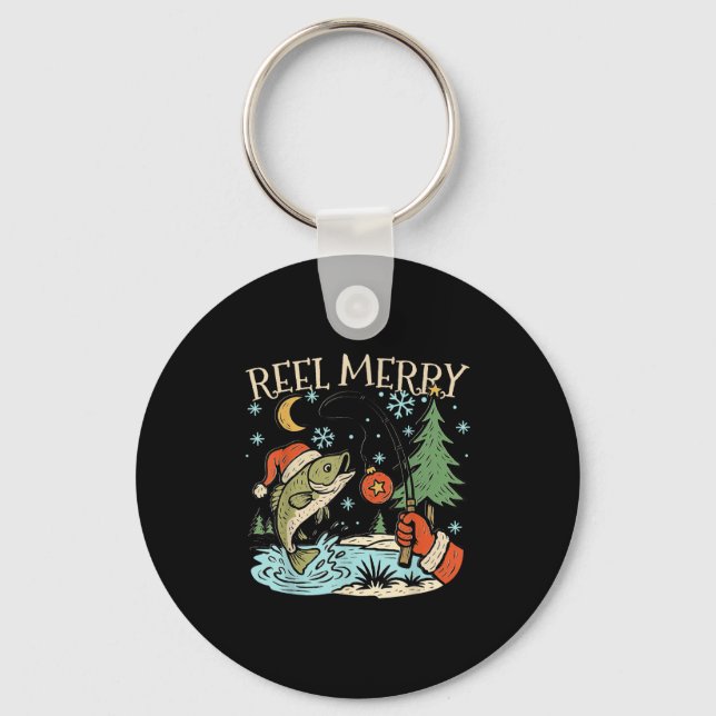 Reel Merry Christmas Fishing Funny Hook B Fi-shirt Key Ring (Front)