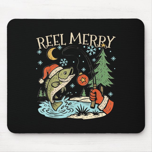 Reel Merry Christmas Fishing Funny Hook B Fi-shirt Mouse Mat (Front)