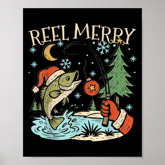Reel Merry Christmas Fishing Funny Hook B Fi-shirt Poster (Front)