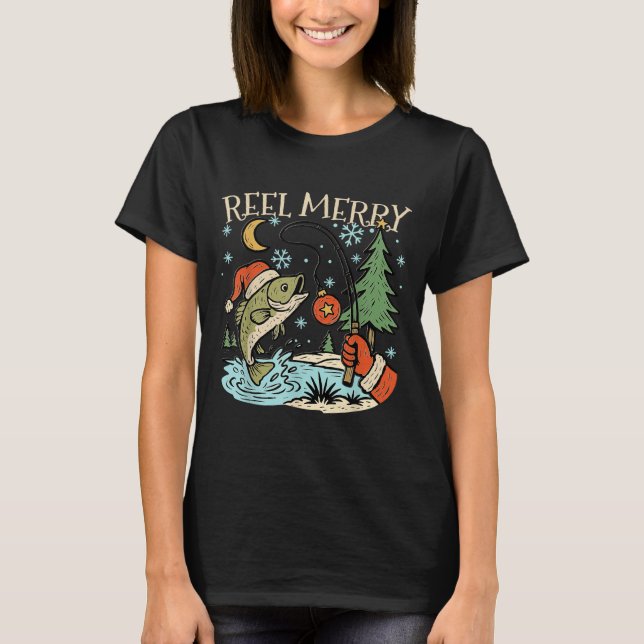 Reel Merry Christmas Fishing Funny Hook B Fi-shirt T-Shirt (Front)