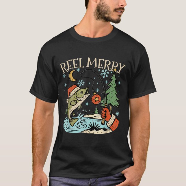 Reel Merry Christmas Fishing Funny Hook B Fi-shirt T-Shirt (Front)