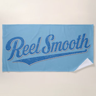 Reel Smooth Fisherman   Retro Coastal Blue Fishing Beach Towel
