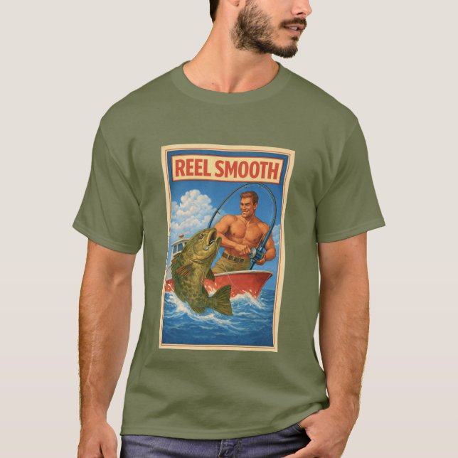 Reel Smooth Fisherman Retro Nautical Salty Fishing T-Shirt (Front)
