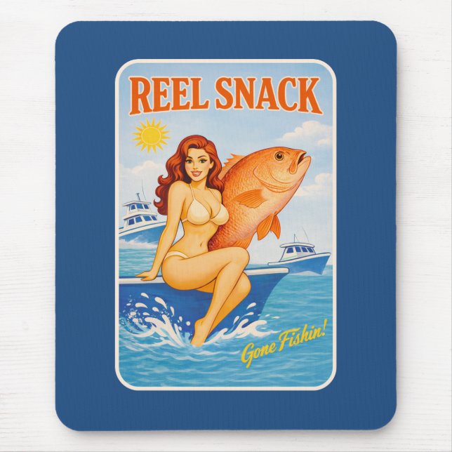 Reel Snack Retro Pin-Up Red Snapper Fishing Boater Mouse Mat (Front)