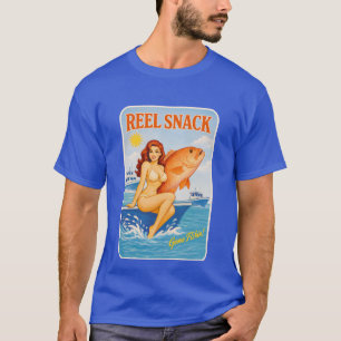 Reel Snack Retro Pin-Up Red Snapper Fishing Boater T-Shirt