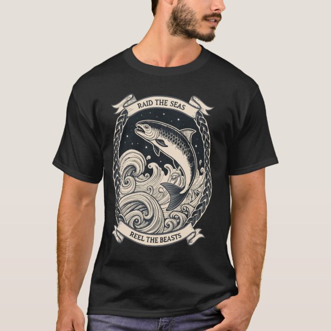 Reel the Beasts u2013 Norse Knotwork Mythology Vik T-Shirt (Front)