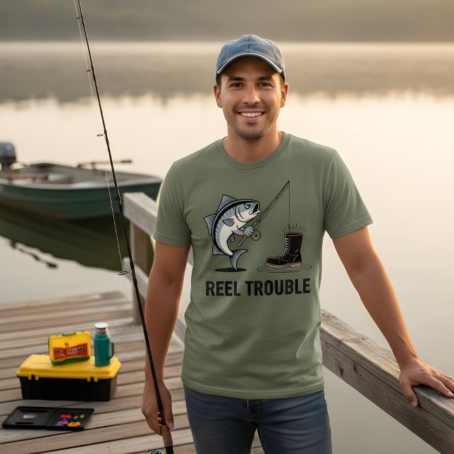 Reel Trouble – Funny Fishing Cartoon Design T-Shirt (Creator Uploaded)