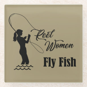 Reel Women Fly Fish Glass Coaster
