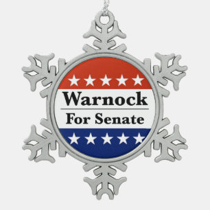 Reelect Raphael Warnock to U.S. Senate 2022 Snowflake Pewter Christmas Ornament