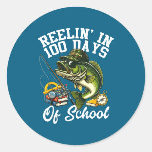 Reelin' in 100 days of school bass camo fishing classic round sticker