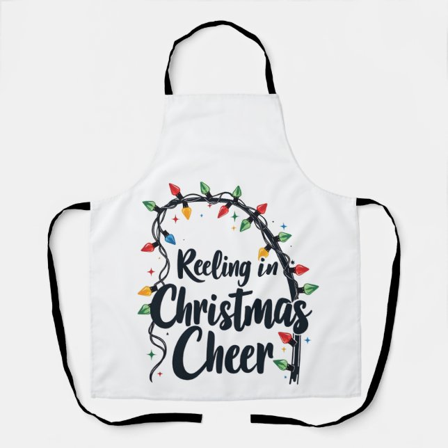 Reeling in Christmas Cheer Fishing Rod Xmas Lights Apron (Front)