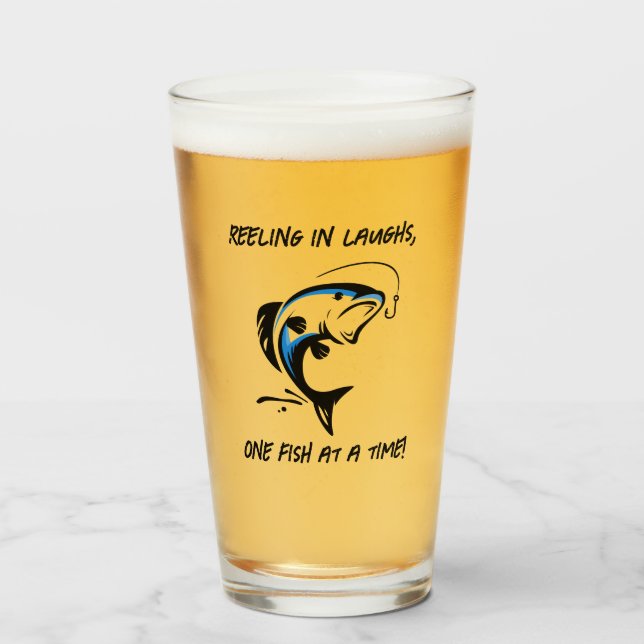 "Reeling in laughs... - Fishing Beer Glass (Front Filled)