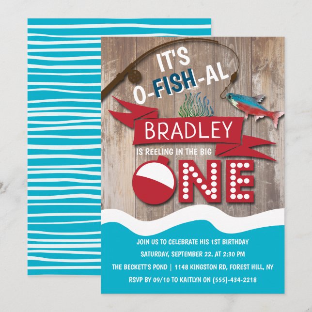 Reeling In The Big One Fishing 1st Birthday Invitation (Front/Back)