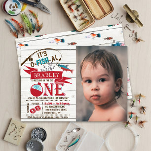 Reeling In The Big One Fishing 1st Birthday Photo Invitation
