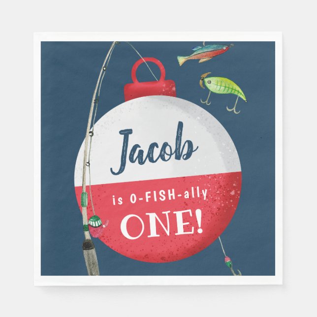 Reeling in the big ONE Fishing Birthday  Napkin (Front)