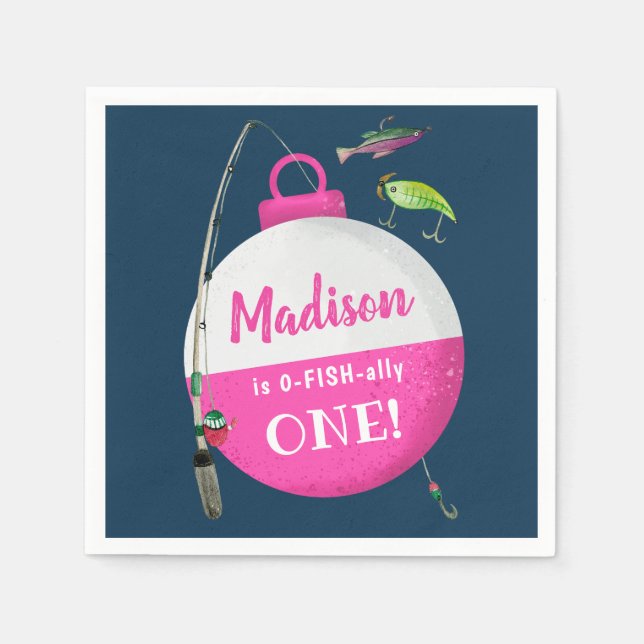 Reeling in the big ONE Fishing Birthday  Napkin (Front)