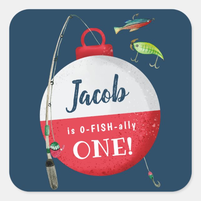 Reeling in the big ONE Fishing Birthday  Square Sticker (Front)