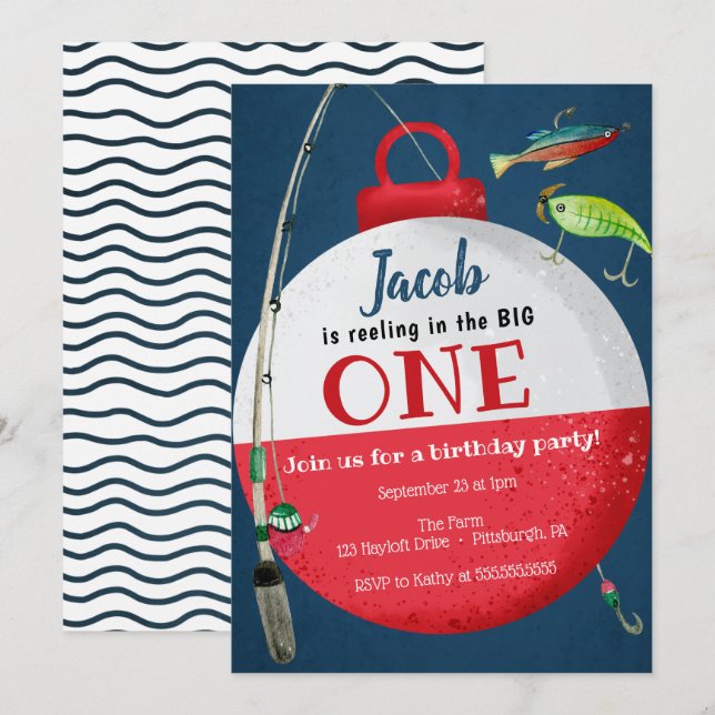 Reeling in the big ONE Fishing First Birthday Invitation (Front/Back)