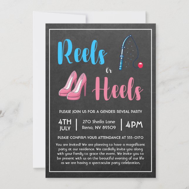 Reels or Heels Fishing Gender Reveal Invitation (Front)