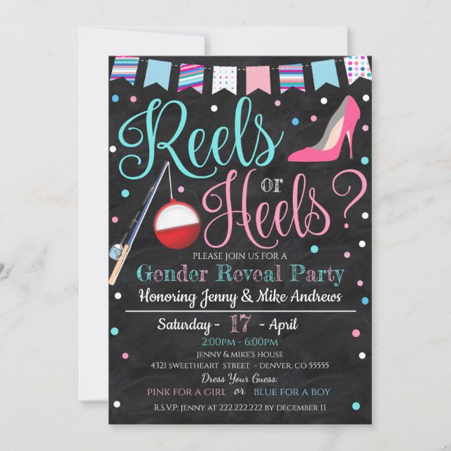 Reels or Heels Gender Reveal Party Invitation (Front)