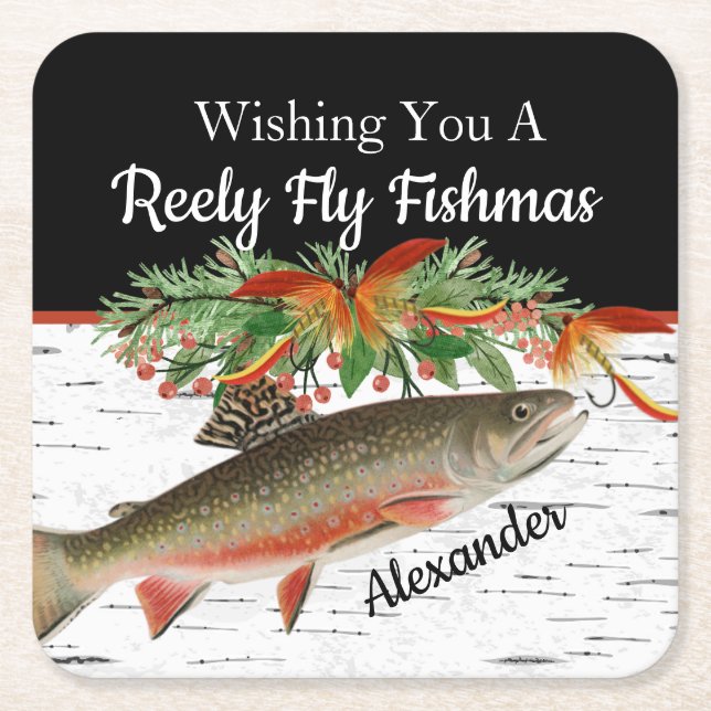  Reely Fly Fishmas  Fishing Christmas empty Small  Square Paper Coaster (Front)