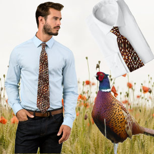 Reeve's Pheasant  Brown Feather Design Tie