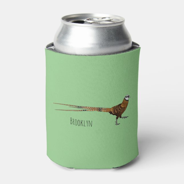 Reeves's pheasant bird cartoon illustration  can cooler (Can Front)