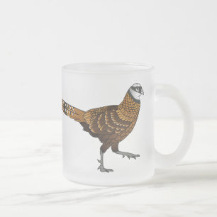 Reeves's pheasant bird cartoon illustration  frosted glass coffee mug