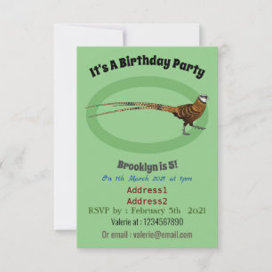 Reeves's pheasant bird cartoon illustration invitation