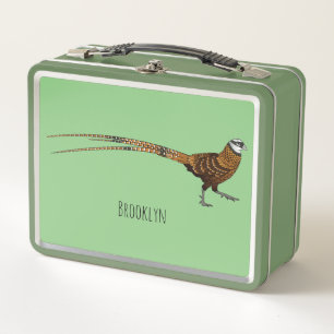 Reeves's pheasant bird cartoon illustration  metal lunch box