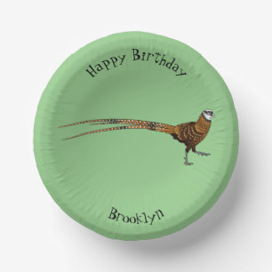 Reeves's pheasant bird cartoon illustration paper plate