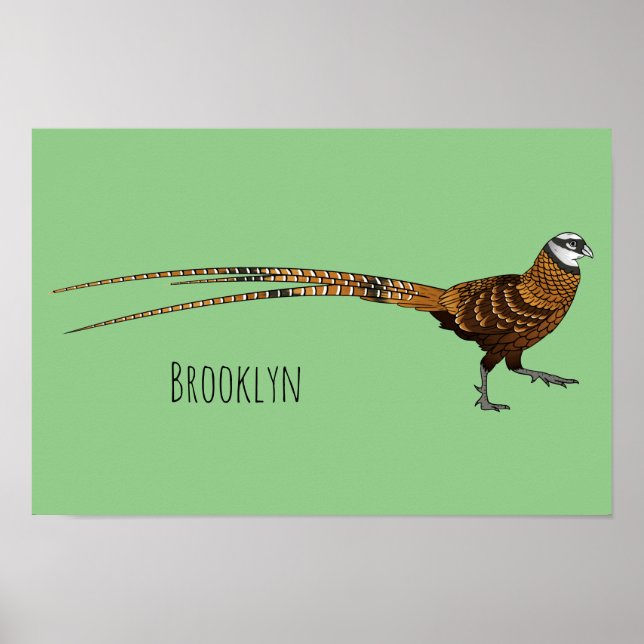 Reeves's pheasant bird cartoon illustration  poster (Front)